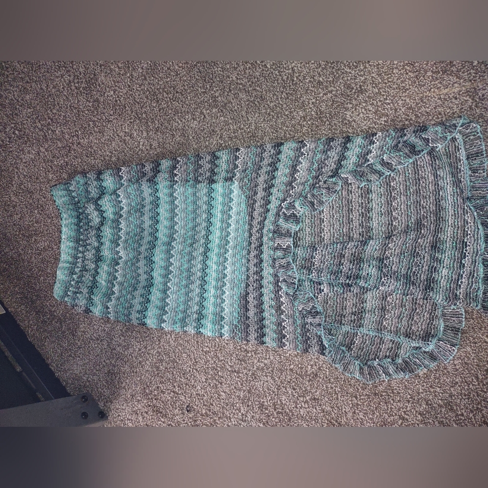 Teal, blue, and white skirt.